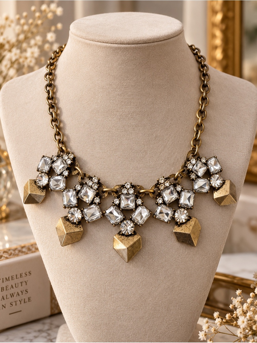 Gold and Clear Statement Necklace - Women Jewelry